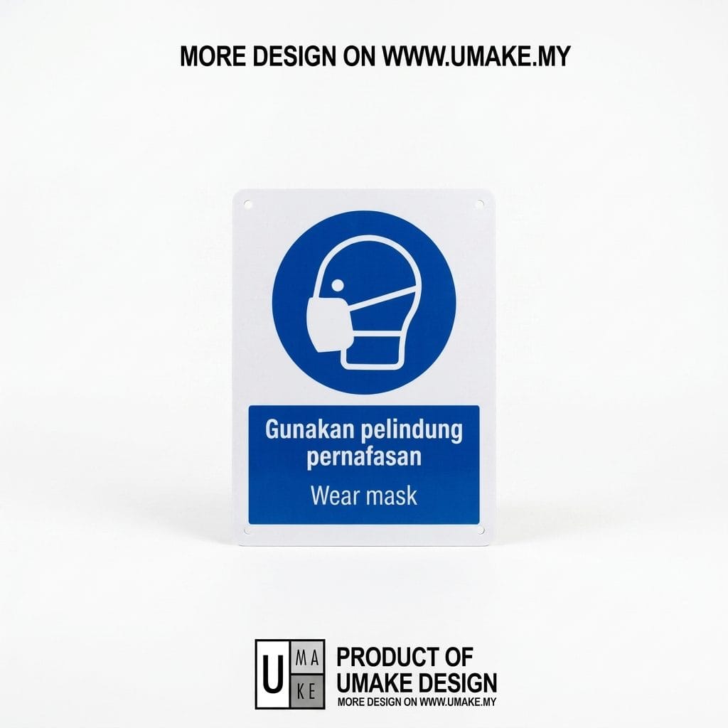 Wear Mask Mandatory Sign (Gunakan Pelindung Pernafasan) | PPE Safety Signage — 1.5mm PVC HIPS