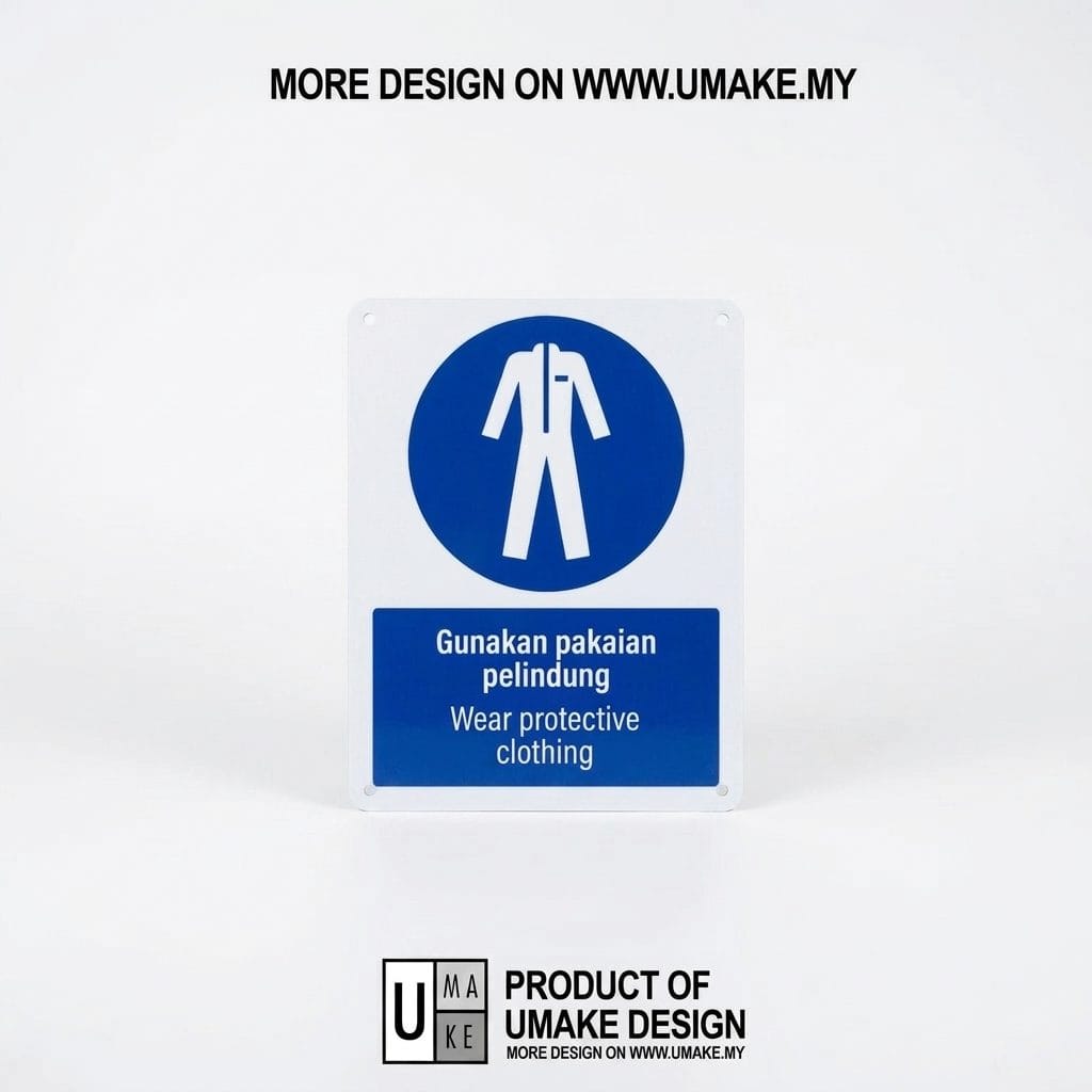 Wear Protective Clothing Mandatory Sign (Gunakan Pakaian Pelindung) | PPE Safety Signage — 1.5mm PVC HIPS