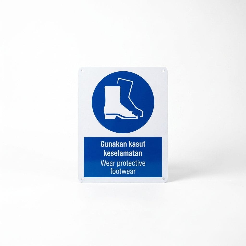 Wear Protective Footwear Mandatory Sign (Gunakan Kasut Keselamatan) | PPE Safety Signage — 1.5mm PVC HIPS
