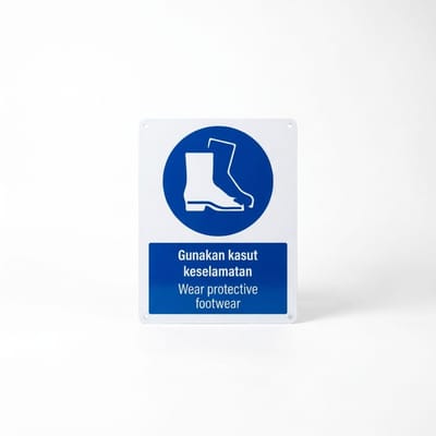 Wear Protective Footwear Mandatory Sign (Gunakan Kasut Keselamatan) | PPE Safety Signage — 1.5mm PVC HIPS