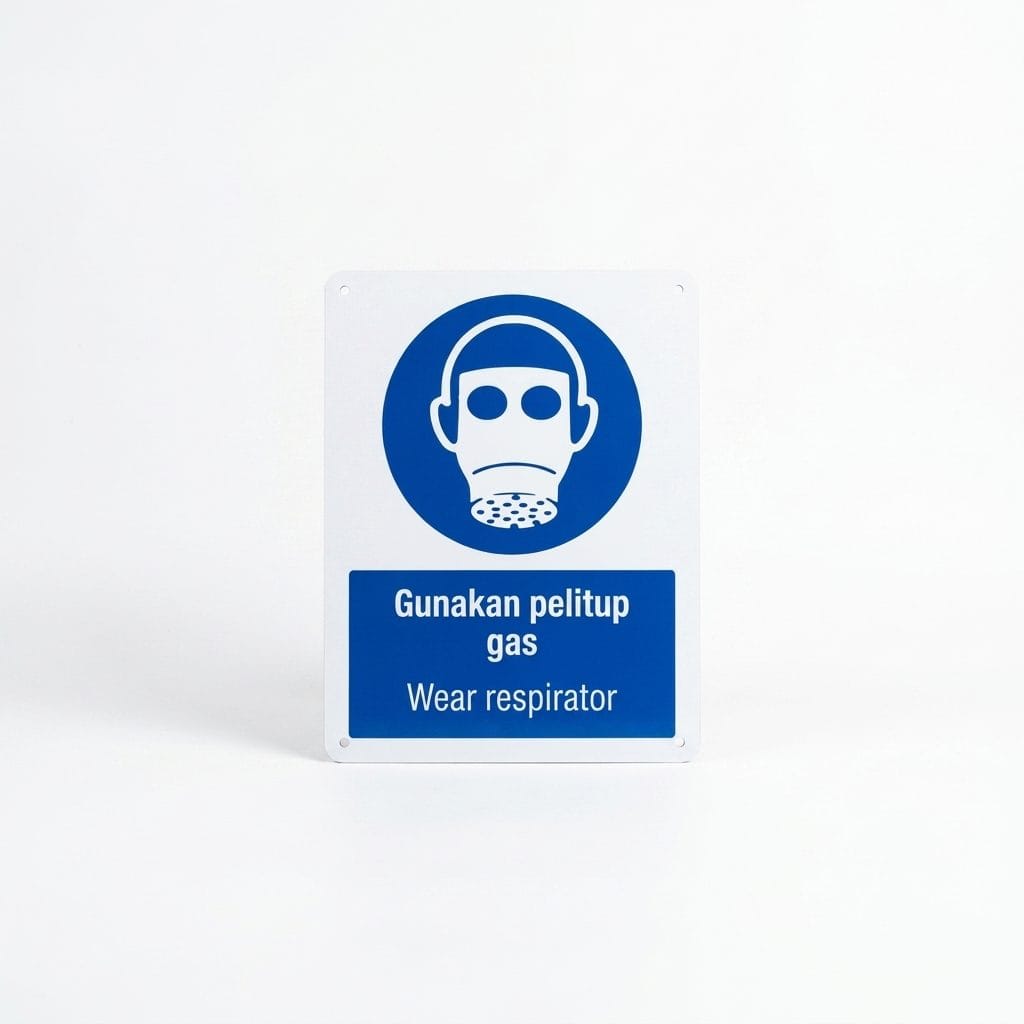 Wear Respirator Mandatory Sign (Gunakan Pelitup Gas) | PPE Safety Signage — 1.5mm PVC HIPS