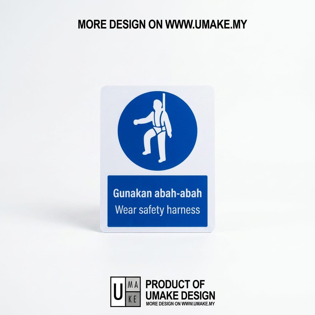 Wear Safety Harness Mandatory Sign (Gunakan Abah-Abah) | PPE Fall Protection Signage — 1.5mm PVC HIPS