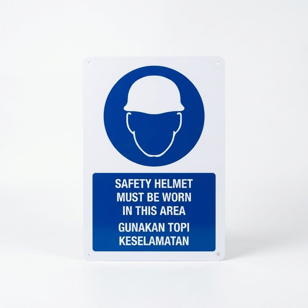Safety Helmet Must Be Worn Mandatory Sign (Gunakan Topi Keselamatan) | PPE Head Protection Signage — 1.5mm PVC HIPS