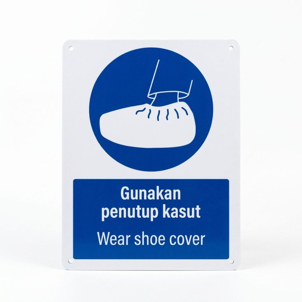 Wear Shoe Cover Mandatory Sign (Gunakan Penutup Kasut) | PPE Safety Signage — 1.5mm PVC HIPS