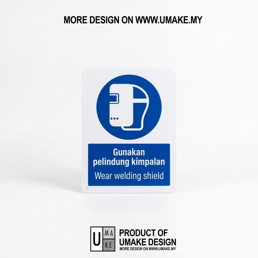 Wear Welding Shield Mandatory Sign (Gunakan Pelindung Kimpalan) | PPE Safety Signage — 1.5mm PVC HIPS