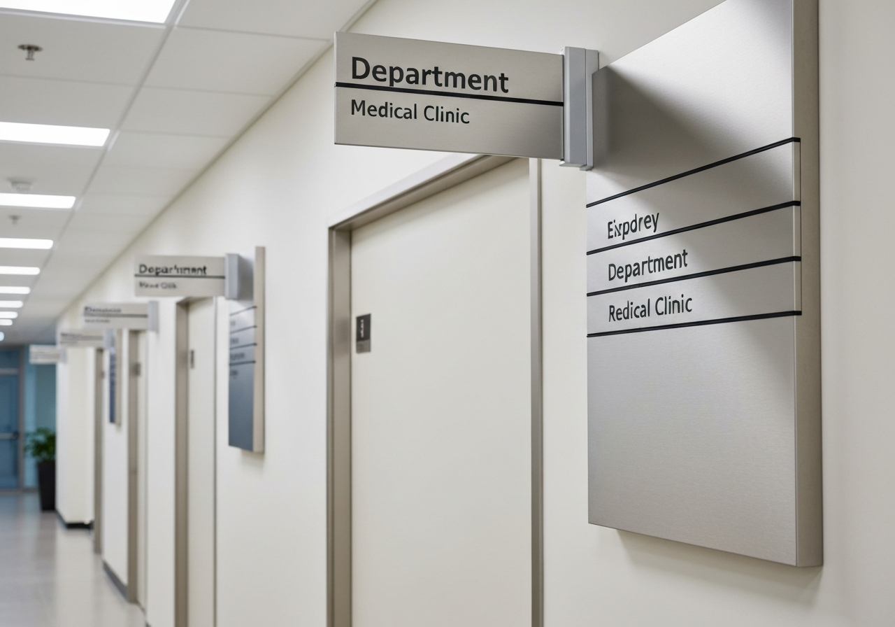 Klinik Primamedik — Standardised stainless steel signage across every branch