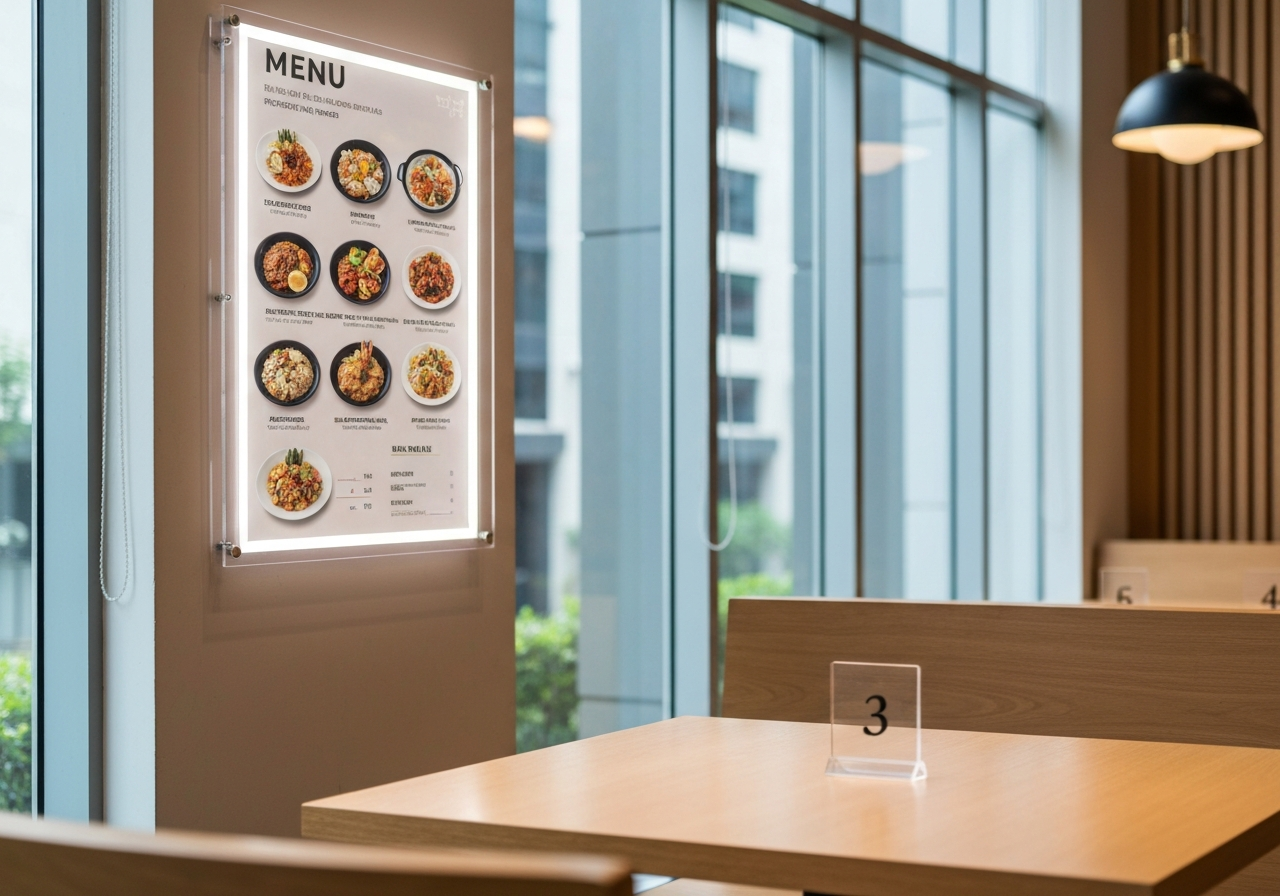 Rasa Warisan Restaurant — Durable acrylic menu boards & table numbers