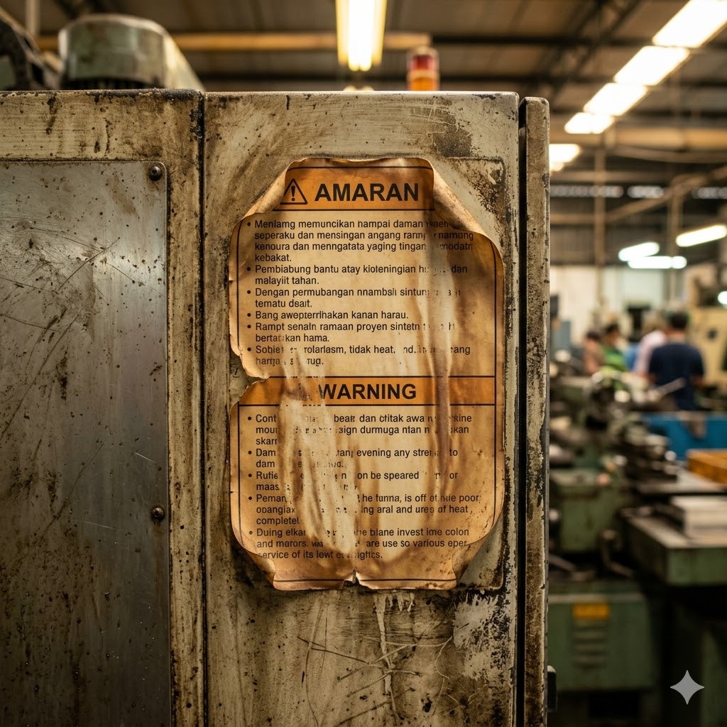 Printed labels fading from heat and chemicals on the factory floor